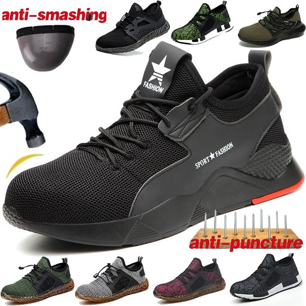 

cungel men's steel toe work safety shoes casual breathable safety boots puncture proof boots comfortable industrial shoes, Black