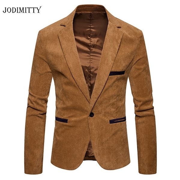 

jodimitty men corduroy jackets lapel single button velvet men suit jacket thicken warm coats outwear masculino vetement homme, Black;brown