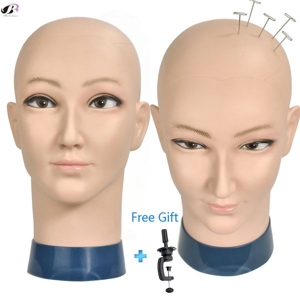 

smile bald wig stand head with clamp mannequin head for wig making hat display cosmetology manikin for makeup practice