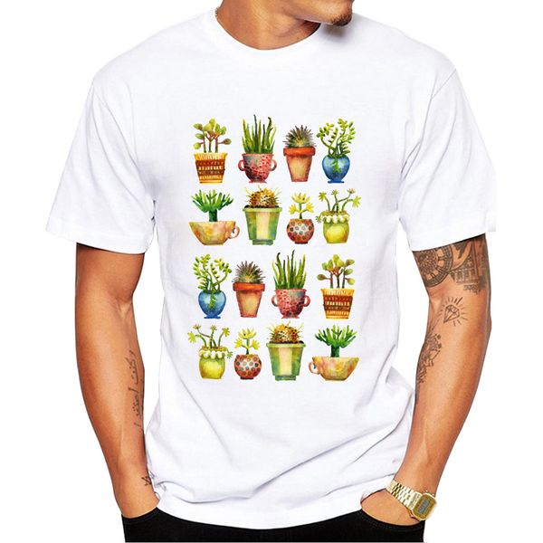 

teehub 2019 fashion succulents all in a row design men t-shirt short sleeve green plants printed tshirts casual summer tees, White;black
