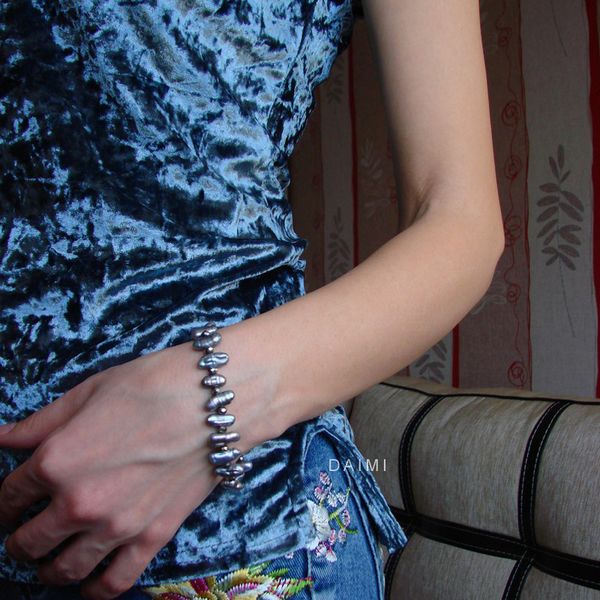 

dmcbfp101 7-8мм барокко перл браслет природные пресной воды pearl браслет для женщин, Golden;silver