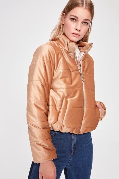 

trendyol zipper it should cover velvet inflatable crop coats twoaw20mo0089, Black;brown