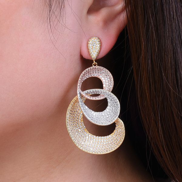 

godki 68mm flower luxury full micro cubic zirconia naija engagement party african dress earring fashion jewelry women, Silver