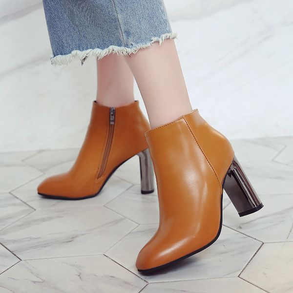 

autumn rough female thick heel side zipper boots plus size leather women's ankle boot fashion boots dfg45, Black