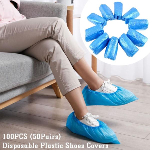 

dropshipping100pcs plastic waterproof disposable shoe covers rainy day carpet floor protector thick cleaning shoe cover, White;pink
