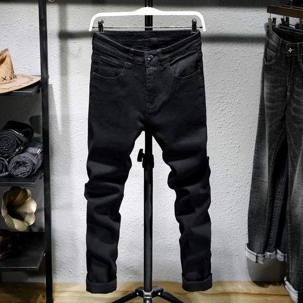 

black casual spring autumn men jeans strong denim strech fabric slim cut light washed man pants male fashion jeans,201, Blue