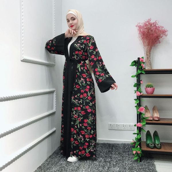 

flowers abaya kimono robe dubai turkey muslim hijab dress kaftan abayas for women jilbab caftan islamic clothing ramadan elbise, Red