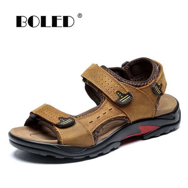 

natural leather men sandals plus size summer beach men shoes comfortable outdoor non-slip shoes sandals, Black