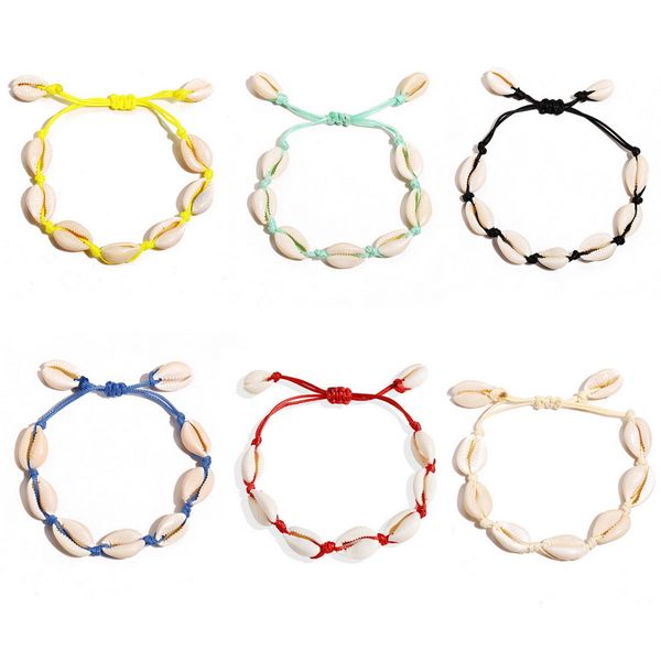 

fashion beach conch shell bracelets colorful cotton string hand made woven cowry bangles for women girls jewelry gift, Golden;silver