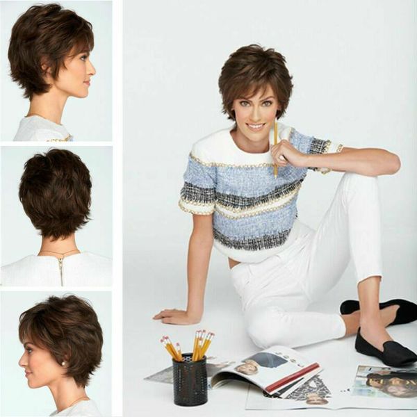 

dark brown daily wig costume cosplay party wig natural short curly wigs, Black
