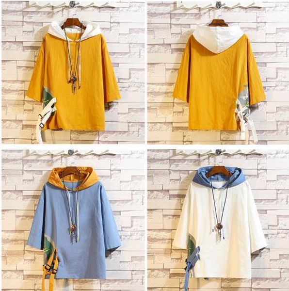 

print designer mens tshirts hooded mens fashion round neck 3/4 sleeve tees male clothing, White;black