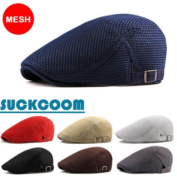 

men women mesh summer style plaid berets caps casual sports caps cotton hats boina casquette flat cap painter cap, Blue;gray
