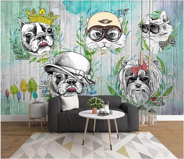 

3d wallpaper custom p mural hand painted animal cat and dog cartoon background wall home decor 3d wall murals wallpaper for living room