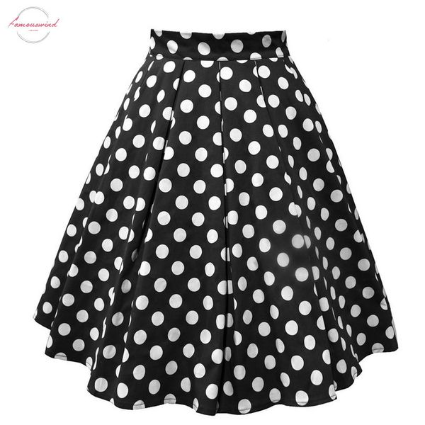 

38 women polka dot print letter skirts faldas mujer women vintage pleated skirt polka dot skirt printed mid skirts 2020, Black