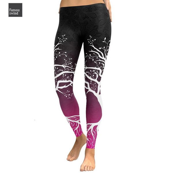 

леггинсы шаблон дерево женщина легинсы фитнес printed полиэстер тонких женщины hip упругая высокая талия push up workout брюки 2019, Black