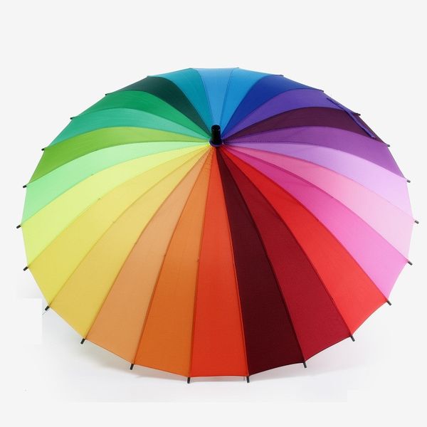 

24k rib color rainbow fashion long handle straight anti-uv sun/rain stick umbrella manual big parasol umbrellas