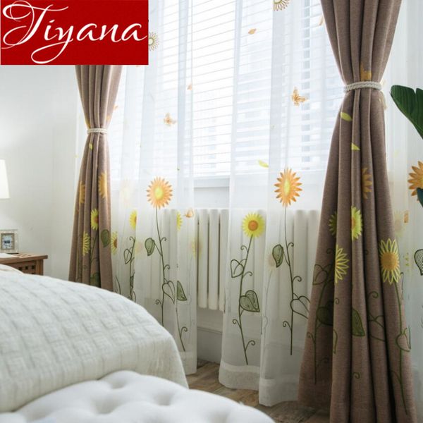

sunflowers curtains butterfly modern living room kids room tulle curtains window bedroom sheer fabrics rustic drapes x163 #30