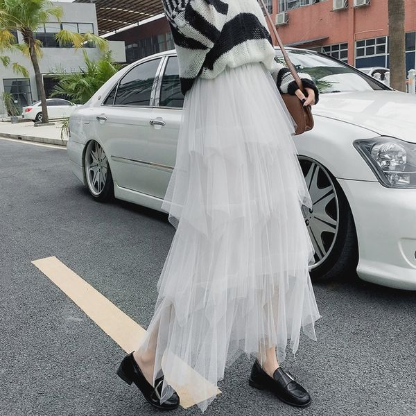 

fall 2019 new nets yarn irregular skirts long skirt of tall waist fashion show fairy skirt thin woman, Black