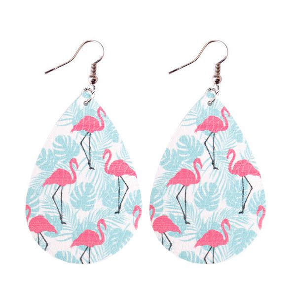

print palm tree & flamingo teardrop pu leather dangle earrings for women water drop 2020 spring summer beach jewelry accessories, Silver