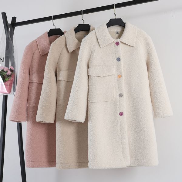 

2019 new fashion women's woolen coat autumn and winter pocket long jacket coat a497, Black