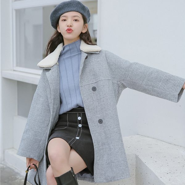 

ailegogo women plaid detachable fur collar long cotton coat loose fit double breasted coats casual beige outwear female, Black