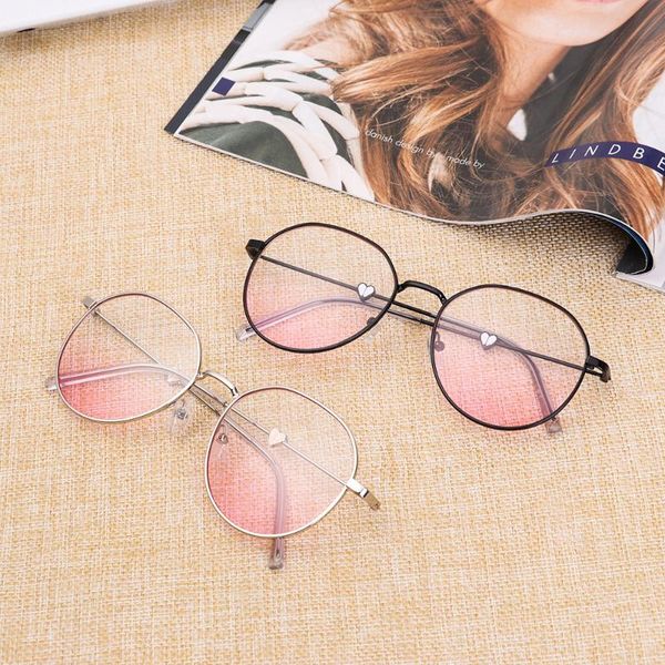 

new fashion blush pink love heart glasses oversized glasses portable frame ultra light resin anti-blue light metal eyeglasses, White;black