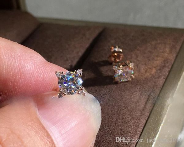 

2020 new arrival simple fashion jewelry 925 sterling silver&rose gold fill round cut white z cz diamond girl women wedding stud earring, Golden;silver