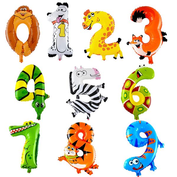 

16 inch animal number foil balloons inflatable classic toys figure air balls birthday party decorations kids baby digit gifts