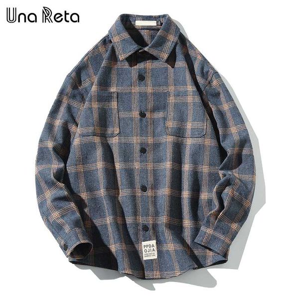 

una reta мужская рубашка осень и весна новый хип-хоп ретро отворотом рубашки мужчины моды streetwear плед однобортный рубашки, White;black