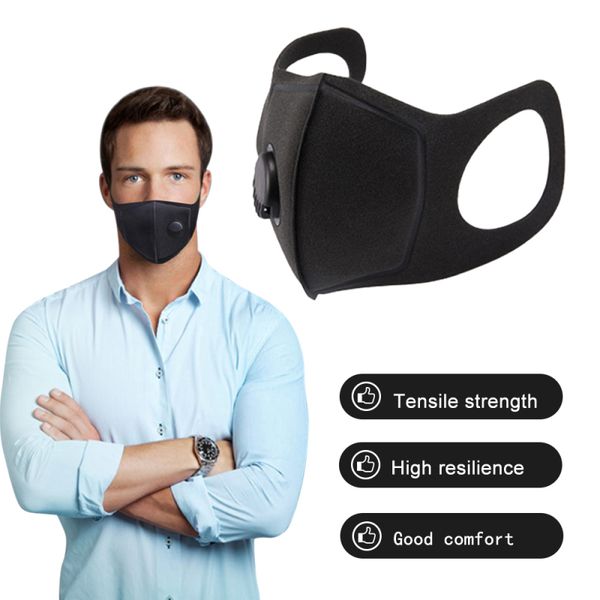 

black anti dust cotton face mask with valve protective mouth cover pm2.5 masks filter respirator reusable washable facemask máscara