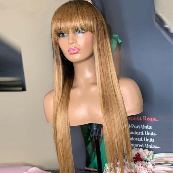 

brazilian 4 27 straight human hair wigs with bangs 27 30 99j orange ginger 350 peruvian none lace wigs indian hair malaysian, Black;brown
