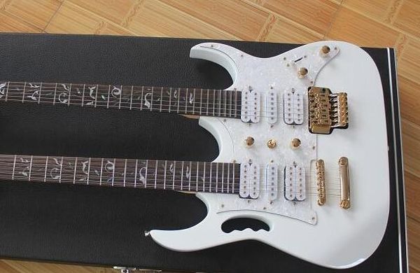 Nuovo hardware dorato della chitarra elettrica del doppio collo di bianco 6+12 superiore che spedice liberamente