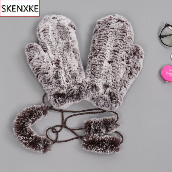

2019 natural real rex fur gloves good elastic women winter knitted real fur mittens outdoor genuine gloves, Blue;gray