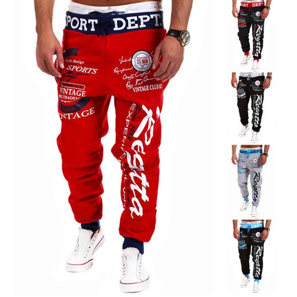 

fashion men hip hop cross-pants spring scrawl print cross pants long trousers men fit loose dance workout joggers gym sweatpants, Black