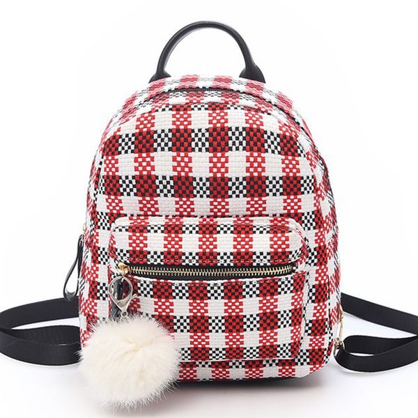 

women backpack female teenage backpacks for girls plaid hair color bags fashion tassel ladies small zipper school bags mochila
