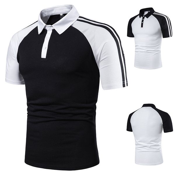 

men's short sleeve color matching raglan sleeve fashion design collocation cross-border lapels, men's short, White;black
