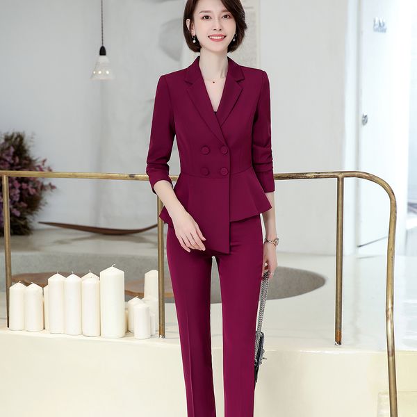 

женской elegant formal делопроизводства одежды ol женщины pant костюм карьера одежда вино сборка double breasted blazer брючный костюм 2 шт, White;black