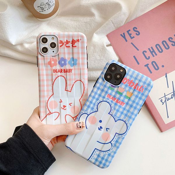 

for iphone 11 pro phone case xs max xr bear rabbit grid 6 7 8 x plus pattern overlay soft cell phone cases