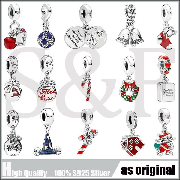 

100% real 925 sterling silver merry christmas gift blue hat fit bracelet, snowflake deer beads,red apple house charm, Bronze;silver