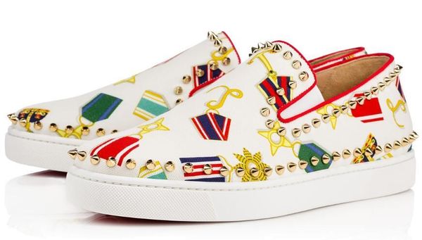 

2018 women men red bottom designer flat pik boat shoes miti color red sole shoes roller-boat men's flat sneaker genuine leather spiked, Black