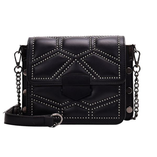 

lanzhixin fashion chain leather crossbody bags for women chain rivets shoulder messenger bag female travel handbags bag