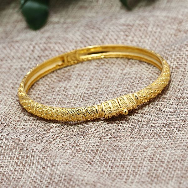 

24k new open crown gold color bangles for women girl africa jewelry ethiopian dubai arab middle east bracelets for women gifts, Black