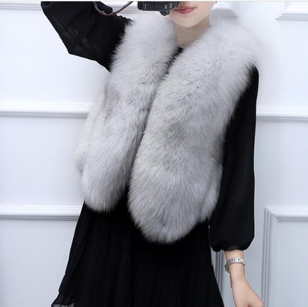

new 2019 winter women's faux fur coat artificial fur vest furry vests femme jackets plus size 5xl fluffy fake gilet z7, Black