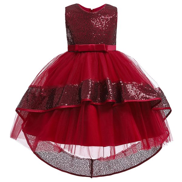 

2019 girl flower girl wedding party bridesmaid's banquet tail dress birthday party dance performance dinner dress vestidos, Red;yellow