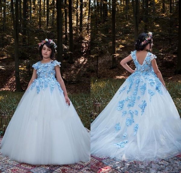 Jewel Pavimento Comprimento mangas Applique borboleta Tulle bonitos vestidos da menina filhos adoráveis ​​Formal Wear