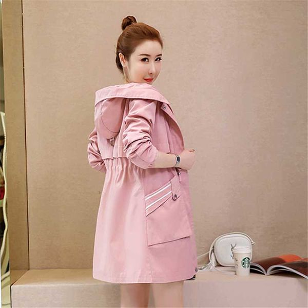 

2020 spring autumn casual trench coat for women hooded plus size zipper pocket windbreaker overcoat ladies long coat tide d3377, Tan;black