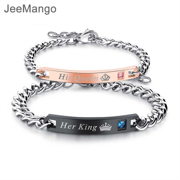 

jeemango romantic crown chain & link bracelets for lover king & queen black/rose gold color pave zirconia women men ogs886, Golden;silver