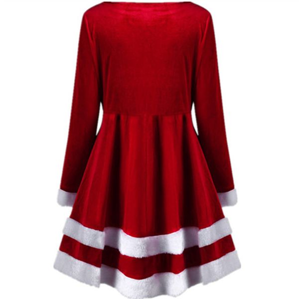 

european and american women round collar long sleeve christmas velvet belt patchwork from the long skirt, White;black