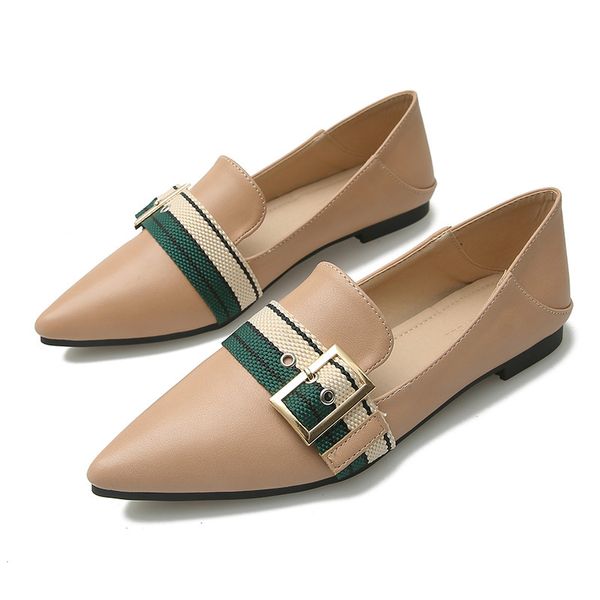

2020 new korean version two-wear single shoes women fashion pointed toe belt buckle color matching casual flats wild shoes, Black