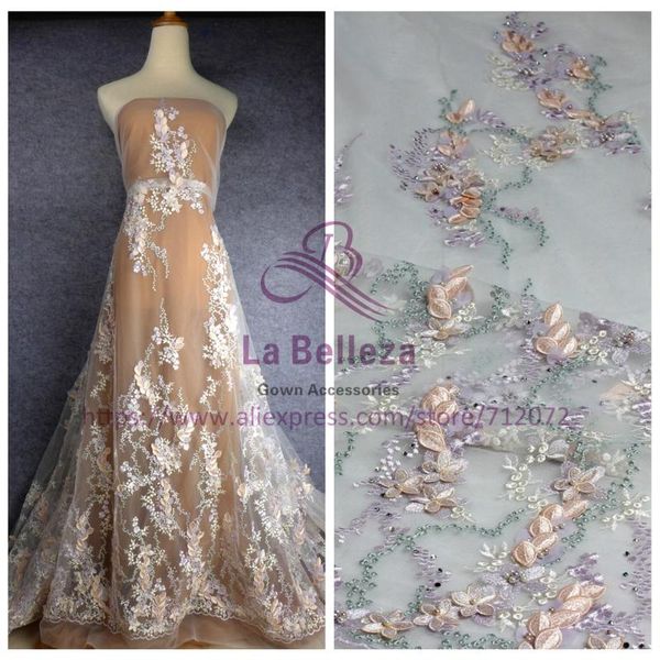 

1 yard beautiful mixed colors pearls stones 3d flowers on mesh wedding/bridal/evening dress lace fabric 51'' width sn171205, Black;white